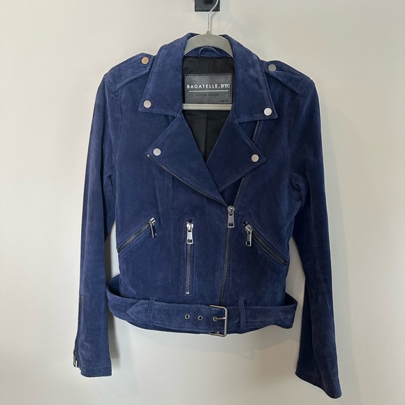 Bagatelle Navy Genuine Suede Moto Jacket. Size M. Like new. - Picture 3 of 9
